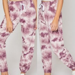 Reflex Tie Dye Print Brushed Fleece Jogger Sweatpants in Purple